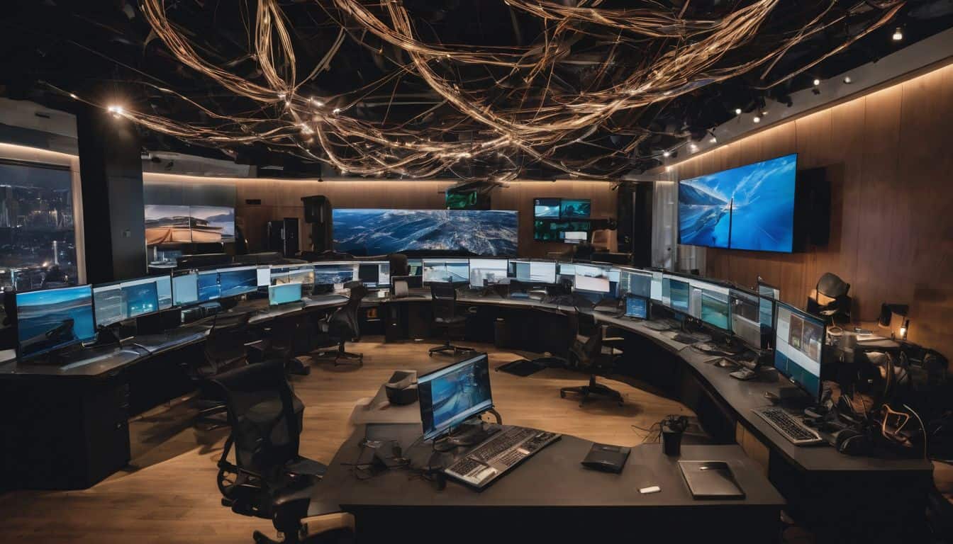 A photo of technology infrastructure with cables and wires connecting different technologies. A photo of technology infrastructure with cables and wires connecting different technologies.