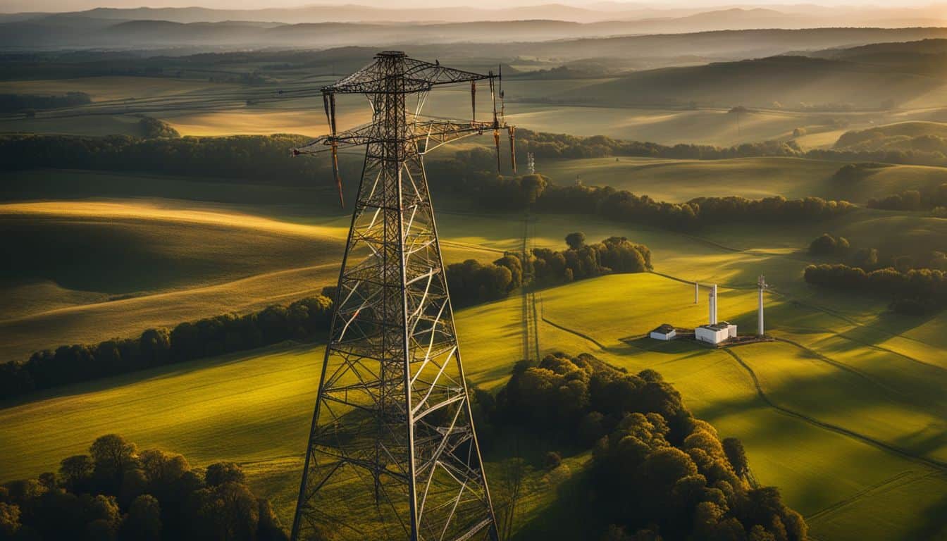 Scenic countryside landscape with transmission tower, variety of faces and outfits. Scenic countryside landscape with transmission tower, variety of faces and outfits.