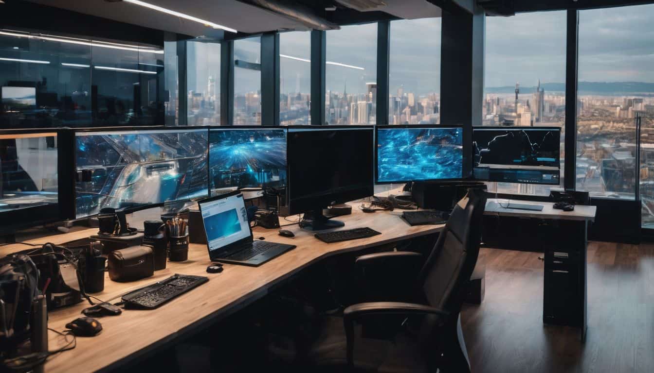 A photo of a fibre optic cable installation in a modern office. A photo of a fibre optic cable installation in a modern office.